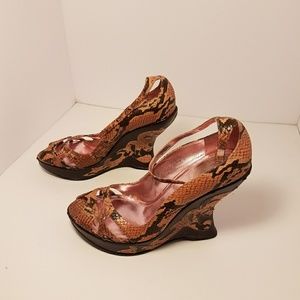 Baby Phat Pink Decadent Snake Skin Wedges